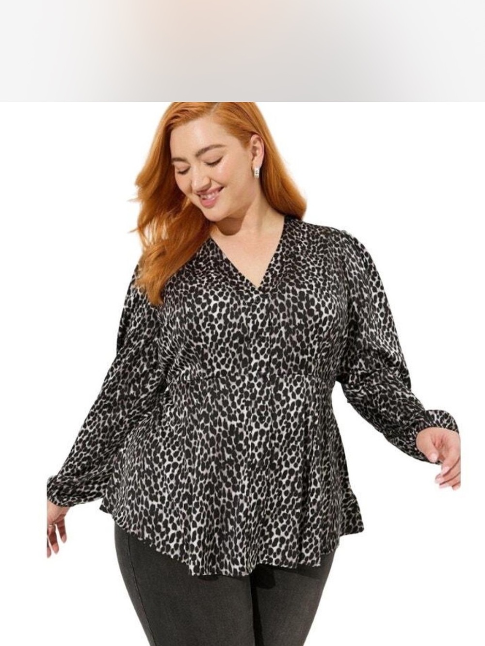 Torrid Black & White Animal Print Satin Vneck Top, Size 3, 3x